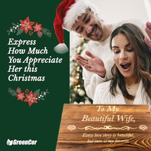 Anniversary for Wife Engraved Wooden Gift Set 'To My Beautiful Wife' Includes Crystal Engraved Heart 24K Gold Dipped Rose for Birthday Gifts