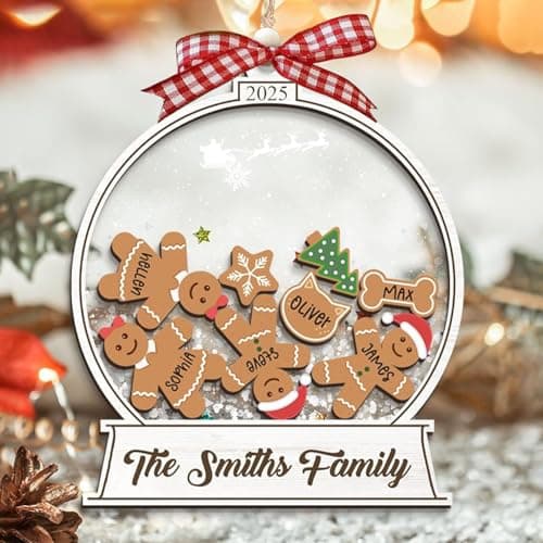 Personalized Christmas Ornaments 2025 - Snow Globe Personalized Ornaments for Family of 2,3,4,5,6,7,8,9,10 Members, Ginger Breads Custom Ornament Xmas Gift Idea