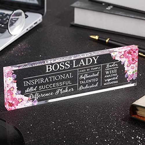 Pinkunn Boss Lady Gifts for Women Inspirational Quotes Office Gifts for Women Acrylic Boss Lady Office Decor Birthday Appreciation Keepsake and Paperweight for Leader(Classic Style)