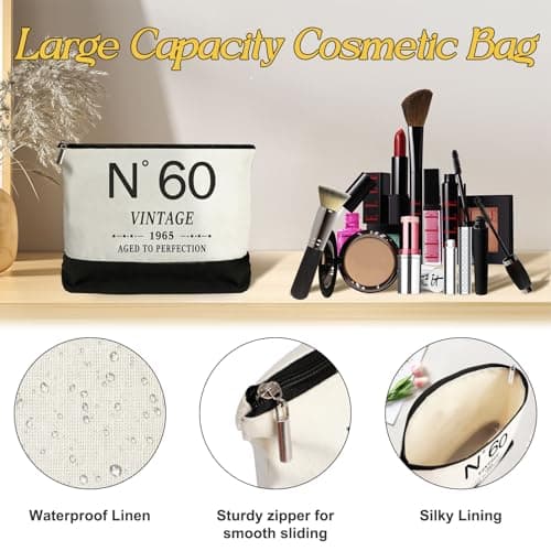 60th Birthday Gifts for Women Canvas Tote Bag Travel Gear, Unique 60 Years Old Gifts for Her Wife Sister Mom Aunt Friends, Vintage N60 Handbag & Cosmetic Bag & Back in 1965 Poster