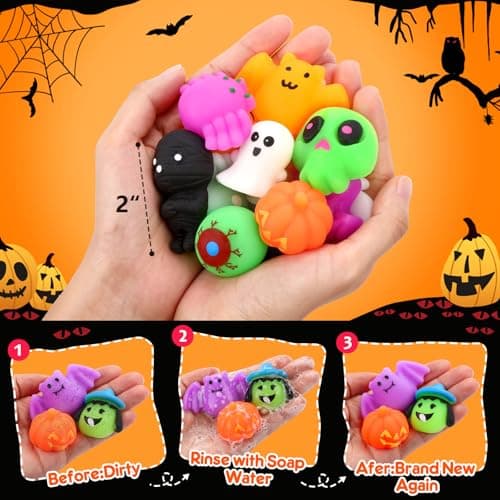 OCATO 30Pcs Halloween Mochi Squishy Toys Halloween Party Favors for Kids Halloweens Toys for Trick or Treat Bulk Non Candy Halloweens Treats Gift Goodie Bags Fillers Party Supplies for Kids Boys Girls