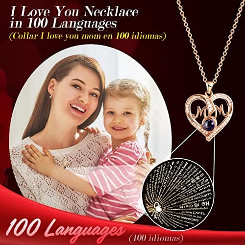 ADDWel Birthday Gifts for Mom from Daughter and Son, Unique Mother Birthday Gift Idea, Preserved Real Roses with I Love You in 100 Languages Mom Necklace, Cool Present to Mother Mama