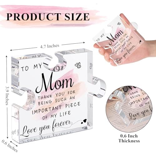 LukieJac Gifts for Mom from Daughter Son - Best Mom Ever Gifts Unique Mother Birthday Acrylic Puzzle-Shaped Plaque Desk Decorations Present for Mom Christmas Anniversary