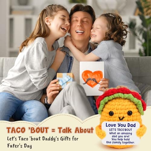 Dad Christmas Birthday Gifts from Daughter Son I Love Best Dad Ever Gifts for New Single Step Dads Thank You Daddy Cool Funny Present Fathers Day Handmade Crochet Taco Gift