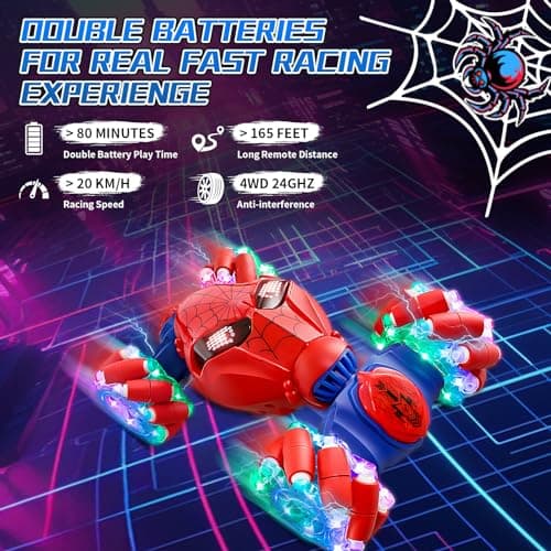 S-pider Rc Gesture Sensing Stunt Car Toys for Boys 4-14 Years Old, Drift Hand Control Remote Control Cars with Light & Music, 360°Rotation Double Side Cars Birthday Gifts for Kids Age 5 6 7 8 9 10 11