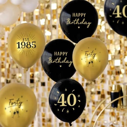 24pcs 40th Birthday Balloons Decorations for Men Women Black Gold Happy 40th Birthday Decorations Latex Balloons