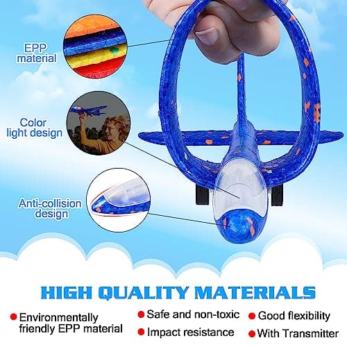 3 Pack Airplane Launcher Toys, 2 Flight Modes LED Foam Glider Catapult Plane, Outdoor Flying Toy for Kids, Birthday Gifts for Boy Girl 6+ Year Old, B-Day Party Supplies