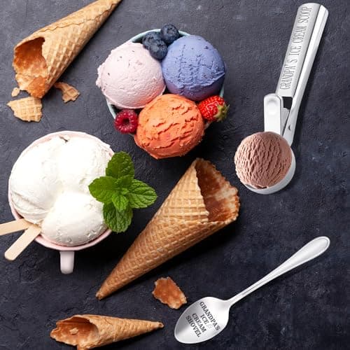Grandpa Gifts, Grandpa Birthday Gift from Grandkids, Grandpa's Ice Cream Bowl Scoop Shovel Spoon Set, Grandpa’s Ice Cream Gift, Christmas Birthday Grandparents Day Present for Him Man