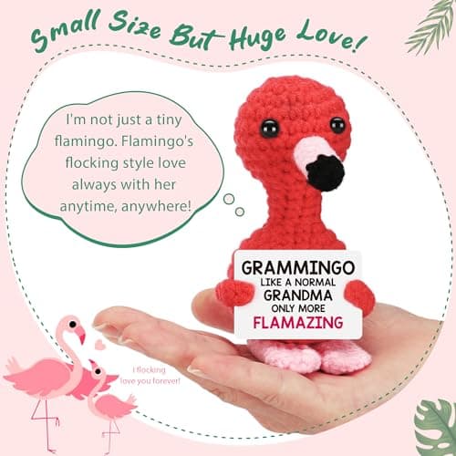 Grandma Birthday Gifts from Grandkids, I Love You Grandmother Birthday Gifts, Christmas for Great Grandma Nana Gigi Mimi Present from Granddaughter Grandson, Funny Handmade Crochet Flamingo Grammingo