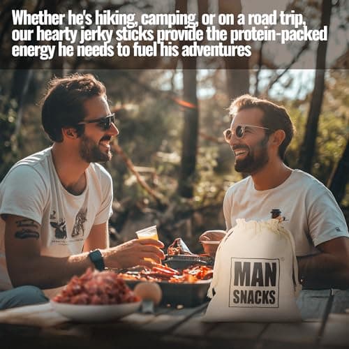 ManSnacks Deluxe Jerky & Nuts Gift Basket for Men - 28 pc - Large Variety of Beef Jerky Sticks, Pepperoni Sticks, Cheese Stick, Almonds, Peanuts & Pistachios, in a Manly Gift Bag