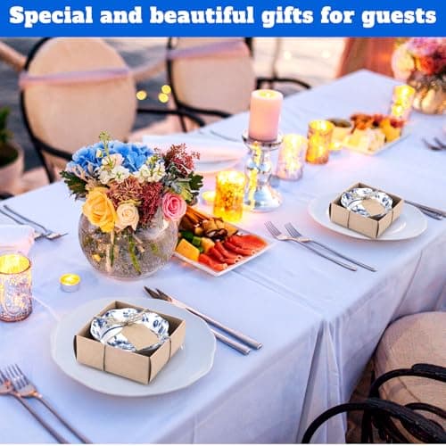 24 Pcs Wedding Favors for Guests Small Ceramic Bowl Bulk Gifts Set 3.3 Inch Floral Design Mini Dipping Bowl Sauce Dish with Cards Box for Bridal Baby Shower Birthday Guest Gift (Blue)