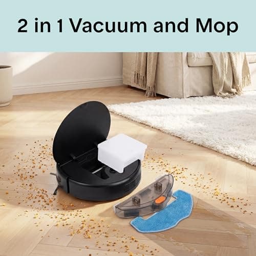 SereneLife Smart Robot Vacuum Cleaner and Mop Combo, App Control, 3 Cleaning Modes, Anti-Fall Sensors, Self-Charging, High Suction Ideal for Pet Hair, Carpet and Hard Floors, Black