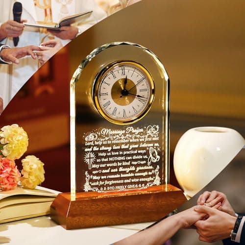 Ornalrist Wedding Gifts for Couples 2025 - Glass Clock with Wooden Light Base Happy Anniversary Marriage Prayer Wedding Gifts for Bride and Groom Engagement Newlywed Mr Mrs Gifts