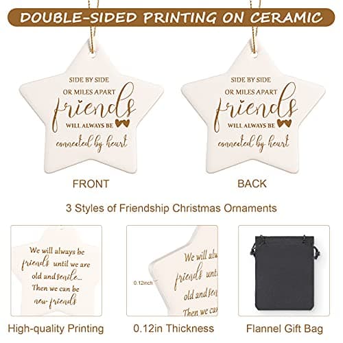 CHENGU Christmas Friends Ornament Ceramic Star Shaped Ornament High School College Hanging Sign Decoration Tree Ornament Good Friends are Like Stars Tags Crafts with Box for Classmate Friends (3 Pieces)