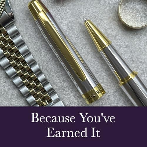 Silver Chrome & 24 Karat Gold | Certified Luxury Grade Rollerball Pen | Nice Gift for Men & Women