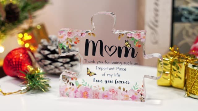 Gifts for Mom - Delicate Mom Birthday Gifts from Daughter Son - Engraved Acrylic Block Puzzle Piece 3.9 x 3.3 inch - Mothers Day Christmas Birthday Gifts for Mom, Ideas