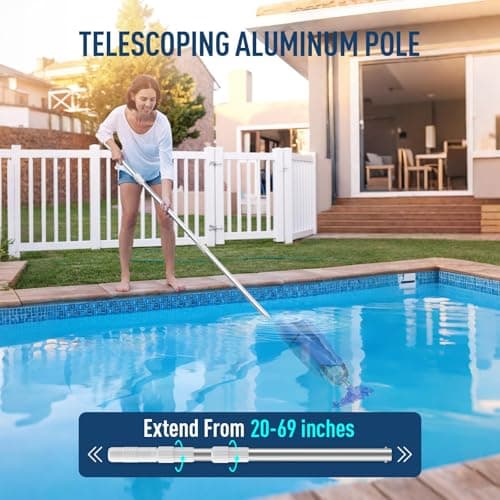 2025 Upgraded Handheld Pool Vacuum Cleaner for Above Ground & Inground Pools - Cordless Pool Cleaner w/18.5GPM Suction, Telescoping Pole(20-69in), 2 Brush Heads - Ideal for Spas & Hot Tubs