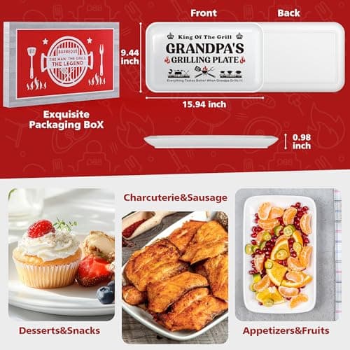 Grandpa Christmas Birthday Gifts,Best Grandpa Gifts from Grandkids,Great Grandfather Grandparents Thanksgiving Xmas Present from Granddaughter Grandson,Funny BBQ Grilling Platter with Apron Sets Gift