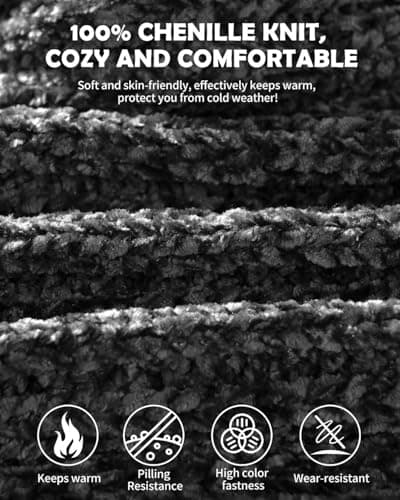 Women Beanie Scarf Gloves Headband Set, Chenille Winter Hats Fleece Lined Ear Warmer Knit Scarf Touchscreen Gloves 4 Gift Set