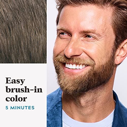 Just for Men Mustache & Beard, Beard Coloring for Gray Hair with Brush, with Keratin Biotin Aloe and Coconut Oil for Healthy Facial Hair - Medium Brown, M-35, Pack of 1 (Packaging May Vary)