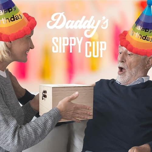 LIGHTEN LIFE Daddy's Sippy Cup Whiskey Glass 12 oz,Unique Dad Gift in Valued Wooden Box,Funny Gag Gift for New Dad,Father,Husband from Kids Wife for Father's Day,Birthday,Christmas