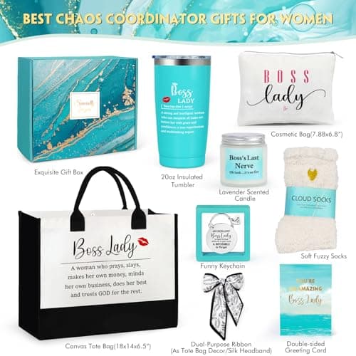 Boss Lady Gifts for Women, Bosses Day Gifts for Women, Best Boss Christmas Gift with Canvas Tote Bag, Funny Cool Box for Bosses Female, Office Leader Appreciation Gift for Birthday Boss's Day