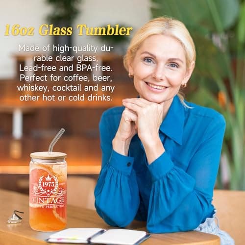 50th Birthday Gifts for Women Her, Cool Gifts for 50 Year Old Woman, Fifty Birthday Canvas Tote Bag Glass Cup Candle Gift Basket Ideas Daughter Mom Sister Friend Wife Coworkers