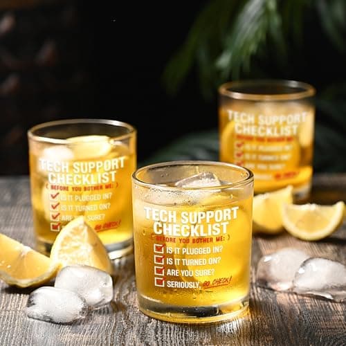 Futtumy Cool Tech Gifts for Men, 10OZ Tech Support Checklist Whiskey Glass, Best Tech Gifts for Men 2025 IT Tech Guys Him Computer Programmers Dad Father Husband Brother Boyfriend, Technology Gift