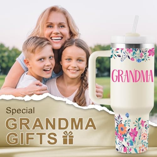 Grandma Gifts Birthday Gifts for Grandma Great Grandmother Gift Ideas Best Grandmother Gift from Granddaughter Grandson for Mothers Day Christmas 40oz Travel Cup Insulated Tumbler with Lid & Straw