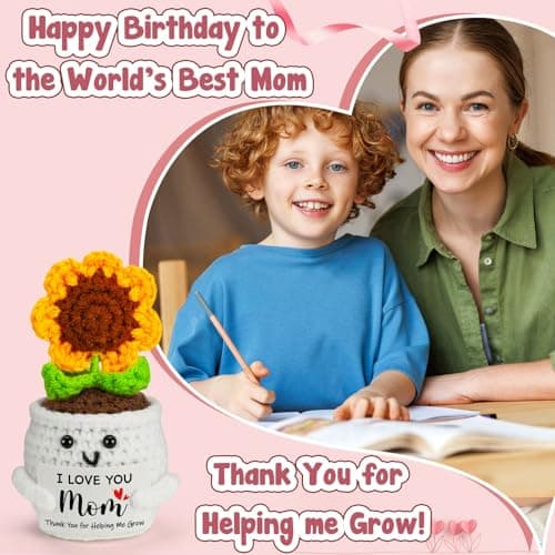 MBL Gifts for Mom Mothers Birthday - Mom I Love You, Handmade Funny Cute Crochet Sunflower for Mother Mama Mommy Birthday Mother’s Day Christmas Stocking Stuffers Present from Daughter Son