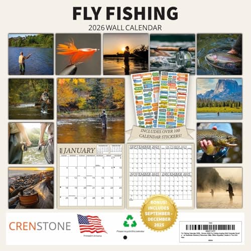 Fly Fishing Calendar 2026 - Angling Wall Calendar Bundle | 12" x 24" Open | 100+ Reminder Stickers | Fisherman Gifts, Office Supplies | Made in USA