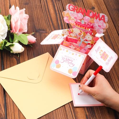 Happy Birthday Grandma Pop up Card, Colorful Popup Mothers Day Birthday Greeting Card with Envelope Great Grandma Birthday Gifts Best Nana Gifts Creative Gift Idea for Grandma