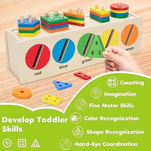 V-Opitos Montessori Toys for Toddler 1+ Year Old, Wooden Color & Shape Sorting Matching Box, Early Learning Toys for 12-18 Month, Age 1, 2, 3, Ideal Christmas, Birthday Gifts for Boy & Girl