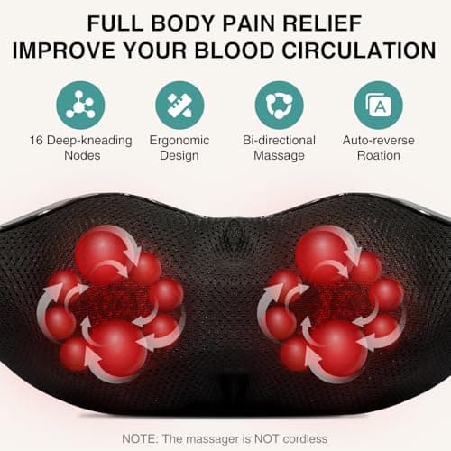 Nekteck Shiatsu Neck and Back Massager with Soothing Heat, Shoulder Massager for Pain Relief Deep Tissue, Electric 3D Kneading Massage Tools for Leg Body Muscle, Corded Power, Gifts for Him Her