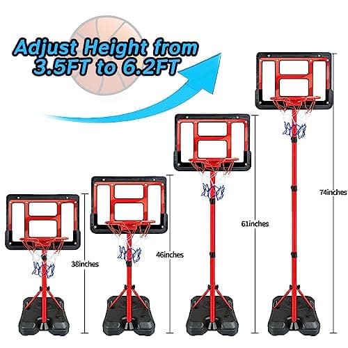 Boys Toy Gifts for 3 4 5 6 7 8 Years Old, Kids Basketball Hoop Adjustable Height 3.5FT-6.2FT, Mini Basketball Hoop for Kid Boys, Basketball Goal Toys Outdoor Indoor Game Gifts for Boys, Red