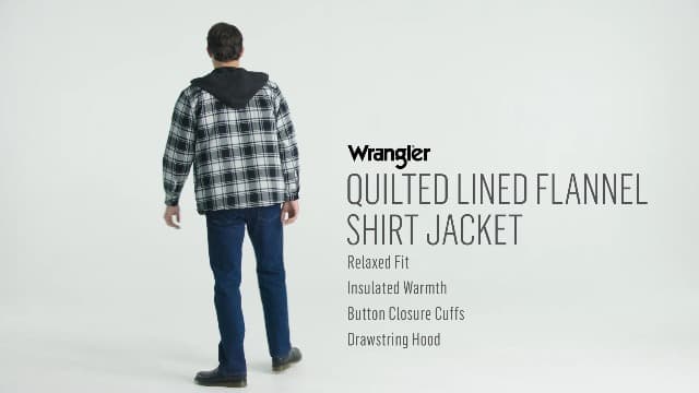 Wrangler Authentics Men's Long Sleeve Quilted Lined Flannel Shirt Jacket with Hood