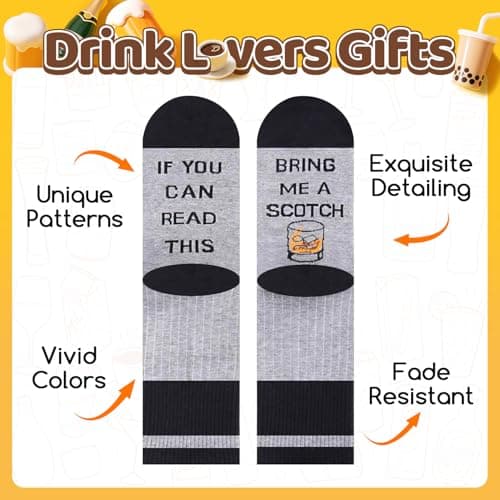 Zmart Drink Gifts for Men - Scotch Whiskey Socks for Drink Lovers, Beer Coffee Gifts
