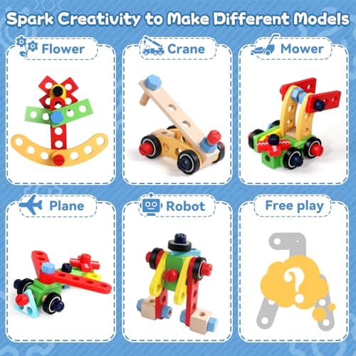 Kids Tool Set with Drill, Educational Montessori Toys for 3 Year Old Boys 44 Pcs STEM Kids Toys Wooden Toddler Tool Set with Apron & Box Christmas Birthday Gifts for 3 4 5 Year Old Boy Girl