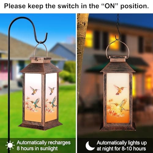 Solar Lantern Outdoor Waterproof Hummingbird Garden Decor Birthday Gifts for Women Mom and Grandma Solar LED Plastic Decorative Hanging Light for Yard(Hummingbird )