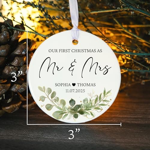 Personalized Our First Christmas as Mr and Mrs Double-Sided Ornament 2025, Custom Photo Ceramic Ornament, First Christmas Married Keepsake, Wedding Gift for Newlywed Couple