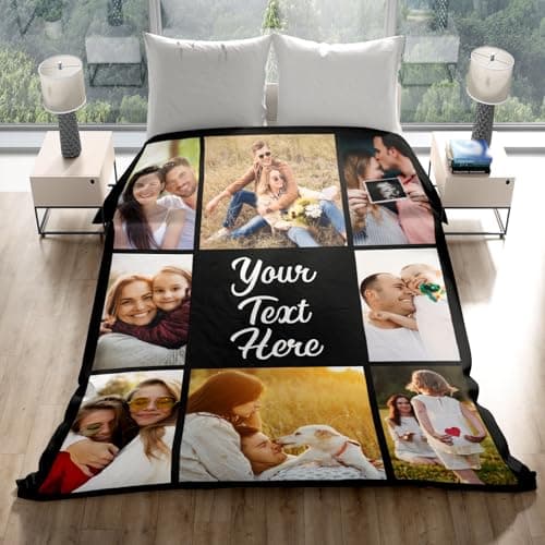 Gudina Custom Blanket with Photos Text Personalized Blanket Thows with Picture Customizable Blanket Photo Blankets Customize for Mom Dad Couple Girlfriend Boyfriend Wife Husband