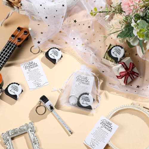 25 Sets Wedding Favors for Guests Tape Measure Keychains with Cards Gift Bags for Bridal Shower Wedding Party Souvenirs