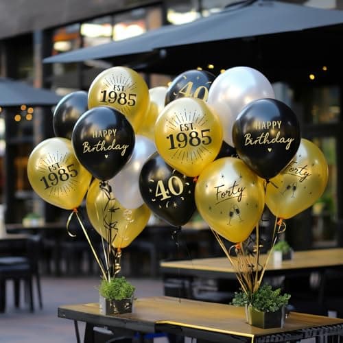 24pcs 40th Birthday Balloons Decorations for Men Women Black Gold Happy 40th Birthday Decorations Latex Balloons
