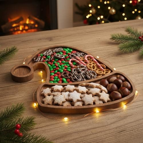 Maxcheck Santa Hat Christmas Serving Tray Platter Charcuterie Board Christmas Wood Serving Dish Cutting Board Rustic Farmhouse 11.42 x 10.43 Inches Table Plate for Cheese Food Fruit Party