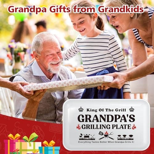 Grandpa Christmas Birthday Gifts,Best Grandpa Gifts from Grandkids,Great Grandfather Grandparents Thanksgiving Xmas Present from Granddaughter Grandson,Funny BBQ Grilling Platter with Apron Sets Gift