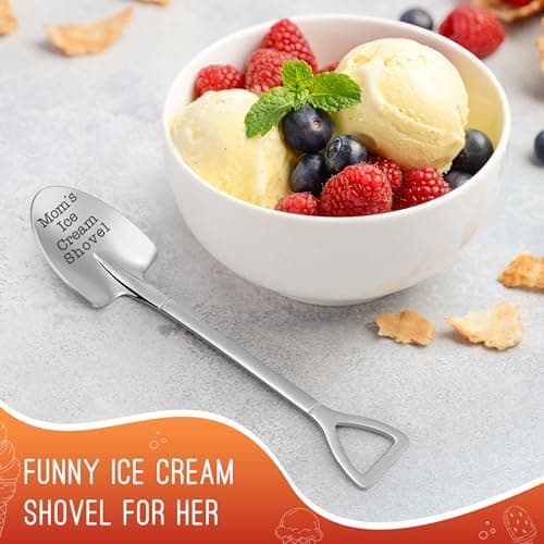 Funny Mother Birthday Gifts for Mom Christmas, from Daughter Son, Christmas Gift for Mom Mama Mommy Mother In Law Birthday Retirement Presents, Small Cute Engraved Mom's Ice Cream Shovel Spoon