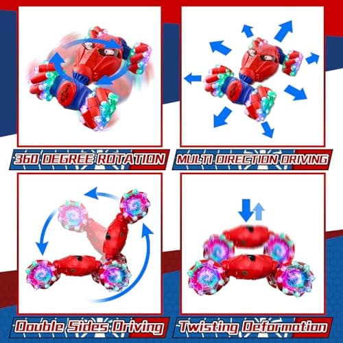 S-pider Rc Gesture Sensing Stunt Car Toys for Boys 4-14 Years Old, Drift Hand Control Remote Control Cars with Light & Music, 360°Rotation Double Side Cars Birthday Gifts for Kids Age 5 6 7 8 9 10 11