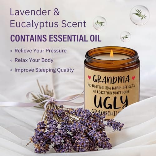 Niyewsor Grandma Gifts, Grandparents Day Gifts for Grandma, Lavender Scented Soy Wax Candle, Grandmas Birthday Gift from Grandchildren Granddaughter Grandkids, Handmade, 7oz