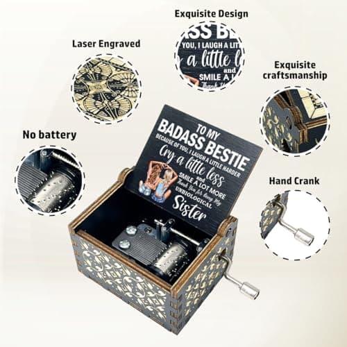 ukebobo Bestie Music Box Gift, You are My Sunshine Hand Crank Wooden Musical Boxes, Badass Bestie Gifts, Christmas Birthday Graduation Friendship Presents for Bestie Friends Female BFF-567