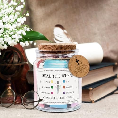 NewEleven Birthday Gifts For Women - Christian Gifts For Women, Her, Friends - Appreciation Present From Friend, Family - Decorative Glass Inspirational Scripture Jar With 92 Bible Verse